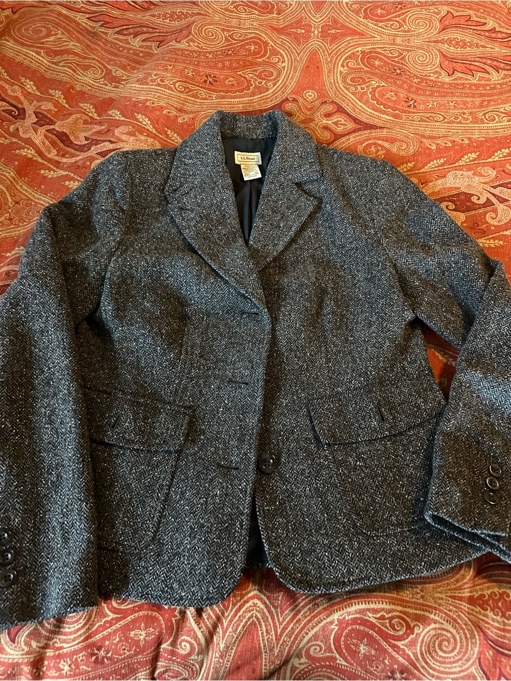 L.L. Bean Women's Gray Herringbone Wool-Blend Blazer